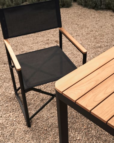 Llado black aluminium folding chair with solid teak armrests 100% outdoor suitable