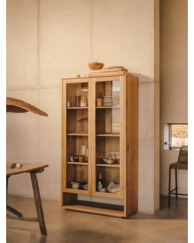 Alguema display cabinet in oak wood veneer with natural finish, 100 x 185 cm