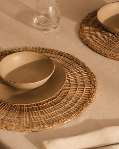 Palau set of 2 round placements made of natural fibers in a natural finish, 38 x 38 cm