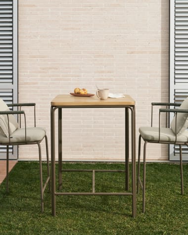 Salguer solid acacia & brown steel bar table, outdoor suitable, 70 x 70 cm FSC 100%