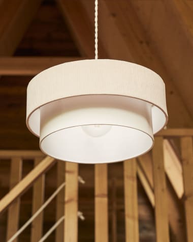 Bianella ceiling lamp in cotton and beige corduroy,  Ø 40 cm.