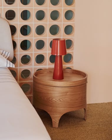 Octavia bedside table in ash plywood FSC Mix Credit Ø 55 cm