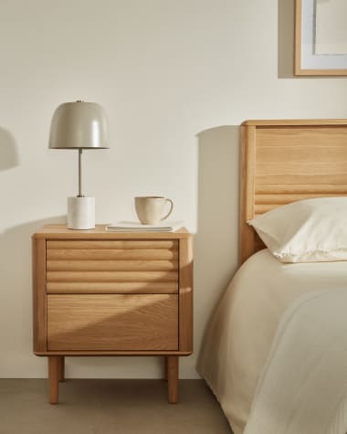 Lenon oak wood and veneer bedside table with 2 drawers, 50 x 55 cm FSC MIX Credit