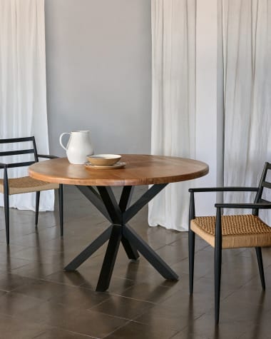 Argo round table in acacia solid wood and steel legs with black finish, Ø 120 cm