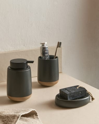 Silma stoneware soap dispenser in brown and gray