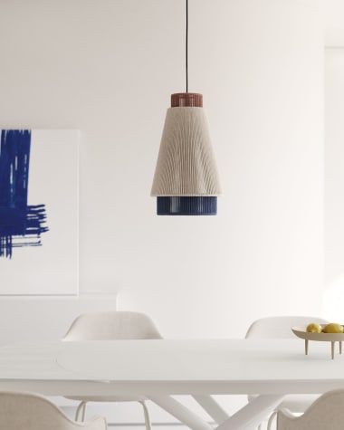 Yuvia cotton ceiling lamp with a beige, blue, and terracotta finish