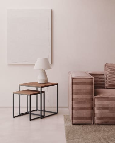 Yoana set of 2 nesting side tables with a walnut veneer and black painted metal structure