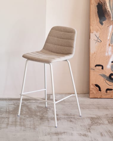 Zunilda stool in beige chenille and steel with matt white finish height 65 cm FSC 100%