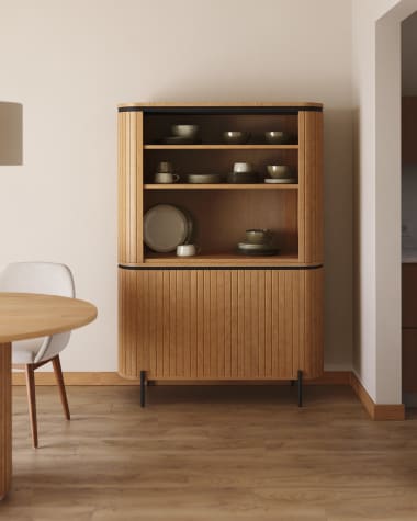 Licia tall 2 door sideboard, made from mango wood with natural finish and metal, 120x170cm