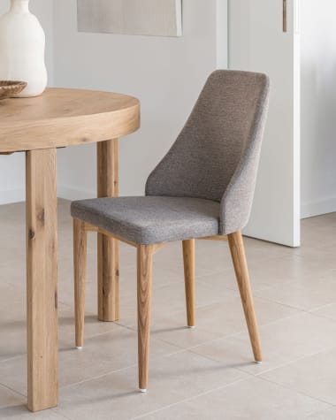 Rosie chair in brown chenille with solid ash wood legs in a natural finish