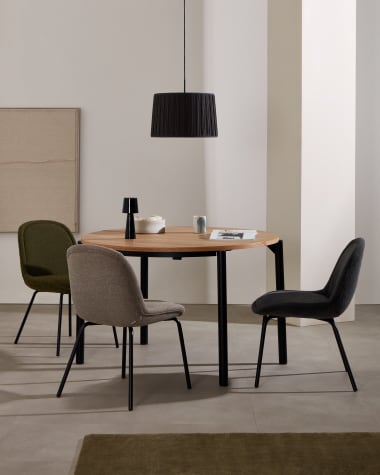 Montuiri extendable round table in oak veneer and steel legs with black finish, Ø 120 (200) cm