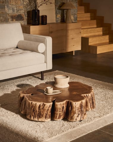 Essi solid acacia wood coffee table with wheels Ø 90 x 60 cm