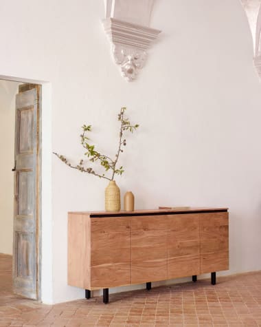 Uxue solid acacia wood 4 door sideboard in a natural finish, 200 x 88 cm