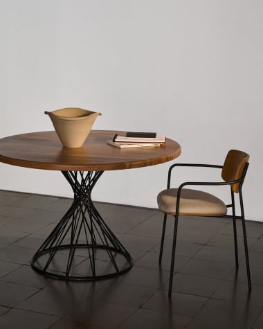 Niut round table in acacia solid wood and steel legs with black finish, Ø 120 cm