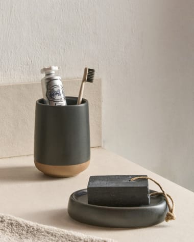 Silma Brown and Grey Stoneware Toothbrush Holder