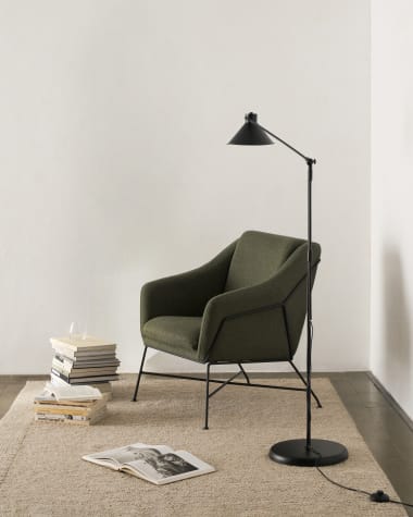 Brida armchair in green and steel legs with black finish