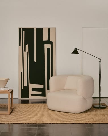 Salmi abstract painting in beige and black linen 210 x 110 cm