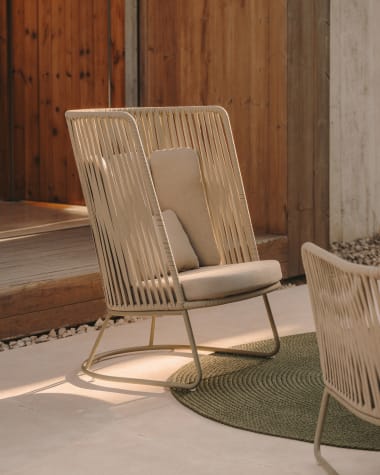 Saconca outdoor armchair with a high backrest made of cord and green galvanised steel