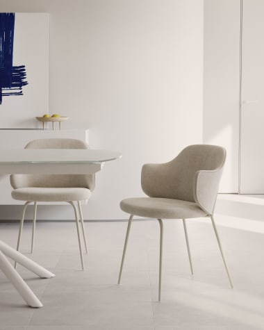 Yunia chair in beige with steel legs in a painted beige finish