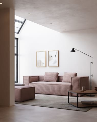 Blok 3 seater sofa in pink wide seam corduroy, 240 cm