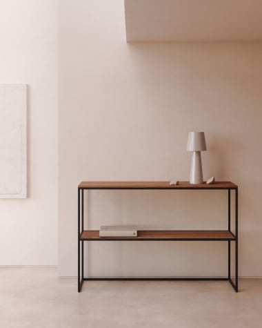 Yoana console table with a walnut veneer and painted black metal structure, 120 x 80 cm