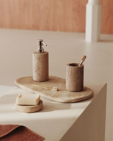 Macre beige travertine soap dispenser