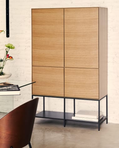 Vedrana 4 door tall sideboard in oak veneer with steel legs, 97.5 x 160 cm