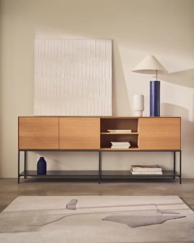 Vedrana 3 door sideboard in oak veneer with steel legs, 195 x 80 cm