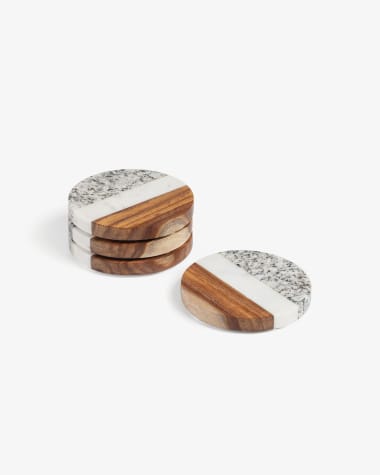Set Cataleg di 4 sottobicchieri rotondi marmo bianco grigio