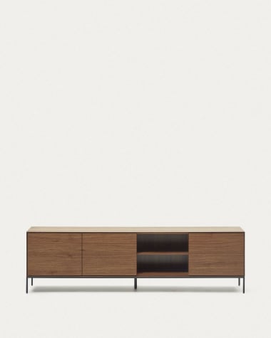 TV-Schrank Vedrana 3 Türen aus Nussholzfurnier und Stahlbeine in Schwarz 195 x 55 cm