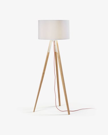 Iguazu floor lamp in solid pine wood UK adapter
