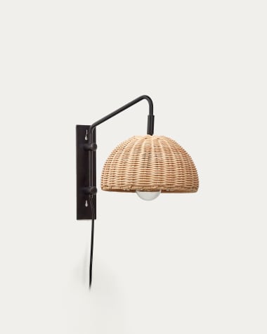 Damila wall light in rattan and black metal UK