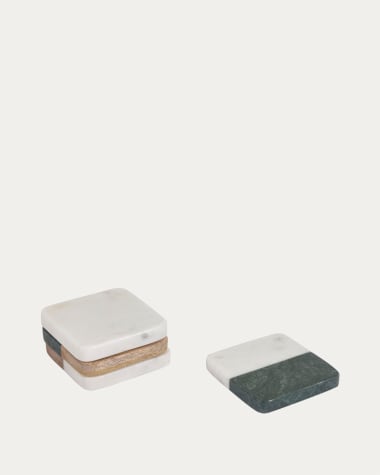 Set Wilmina di 4 sotto bicchieri in pietra verde e legno