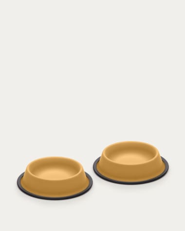 Dalitso großes 2er-Set senfgelbe Futter-/Trinknäpfe aus Edelstahl für Haustiere Ø 25 cm
