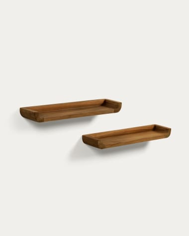 Conjunt Shamel de 2 prestatges de fusta massissa de teca amb acabat noguera 50 x 5 cm