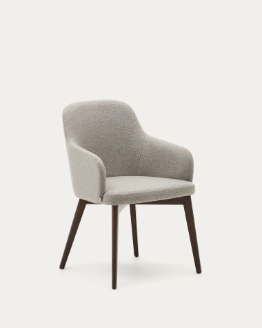 Nelida Stuhl aus brauner Chenille und massivem Buchenholz mit Nussbaum-Finish FSC 100%