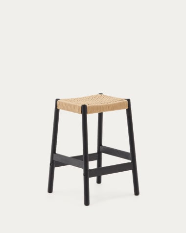 Taburete Yalia de madera maciza de roble con acabado negro y cuerda altura 65 cm FSC 100%