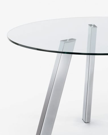 Tavolo rotondo Carib in vetro e gambe in acciaio cromato Ø 130 cm