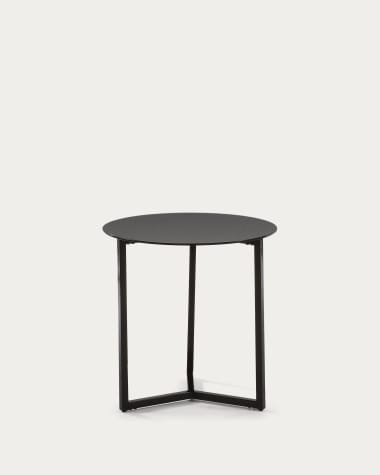 Black Raeam side table made with tempered glass and steel in black finish Ø 50 cm