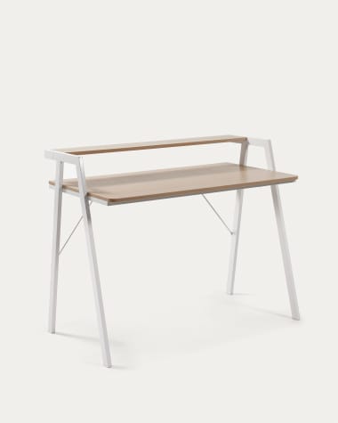 Table Aarhus en mélamine finition naturelle et pieds en acier blanc 115 x 60 cm