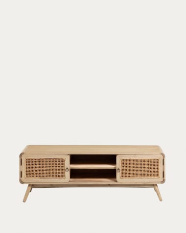 Nalu TV-Schrank 2 Türen aus massivem Mindiholz und Rattan 150 x 50 cm