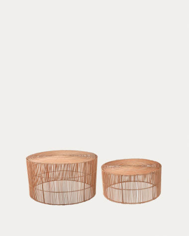 Set Elmima de 2 mesas de centro 100% ratán con acabado natural Ø 66 cm y Ø 55 cm