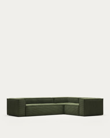 Canapé d'angle Blok 4 places velours à grosses côtes vert 320 x 230cm / 230 x 320 cm