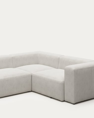 Blok 3 seater corner sofa in white fleece, 290 x 230 cm / 230 x 320 cm FR