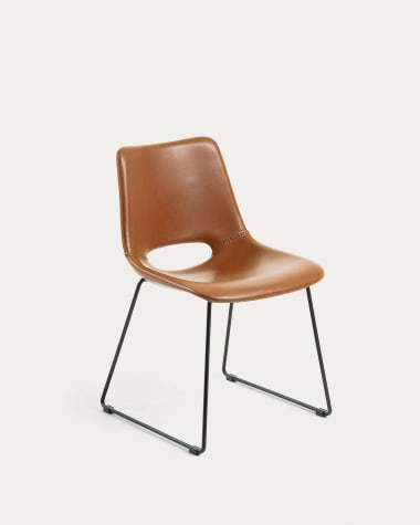 Zahara synthetic leather brown chair with steel legs with black finish