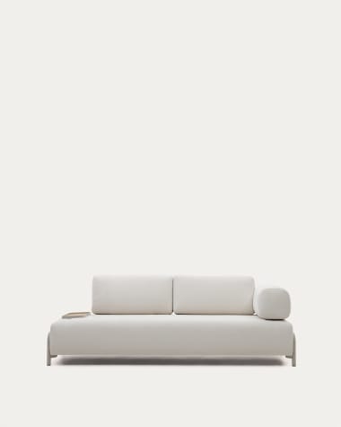 Compo 3-seater beige chenille sofa, small tray oak veneer and beige metal structure 232cm FSC Mix Credit