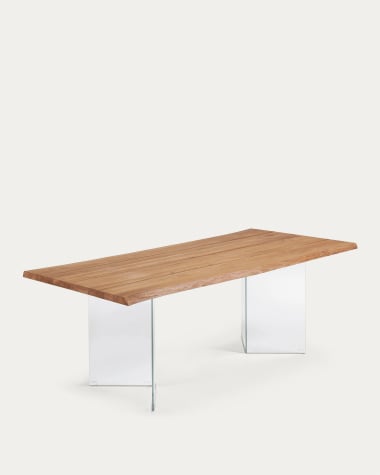 Tavolo Lotty impiallacciato rovere finitura naturale e gambe in vetro 220 x 100 cm