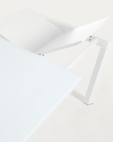 Axis white glass extendable table with white steel legs 140 (200) cm