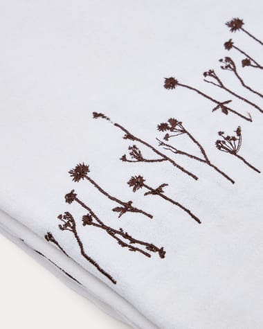 Tovaglia Mada di lino e cotone bianco con ricamo a fiori marrone 150 x 250 cm