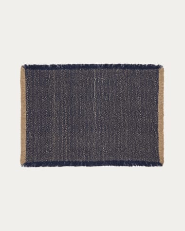 Silati set of 2 blue individual linen and cotton placemats with fringes